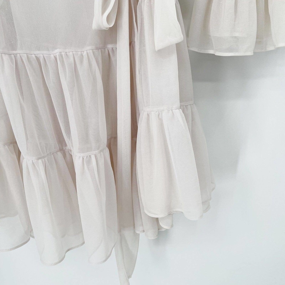 Betsey Johnson Chiffon Sheer Tiered Ruffle Wrap Robe OS V-Neck Sash Tie Belt - Picture 3 of 12